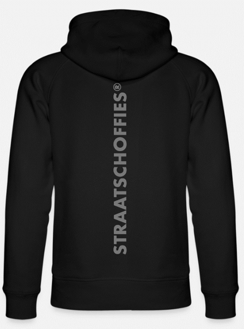 Uniseks bio-hoodie Zwart met Grijze letters