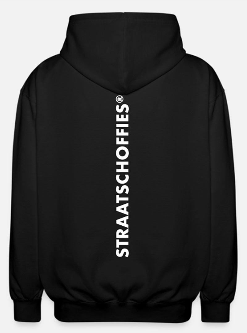 Uniseks zip hoodie Just Hoods Zwart met witte letters