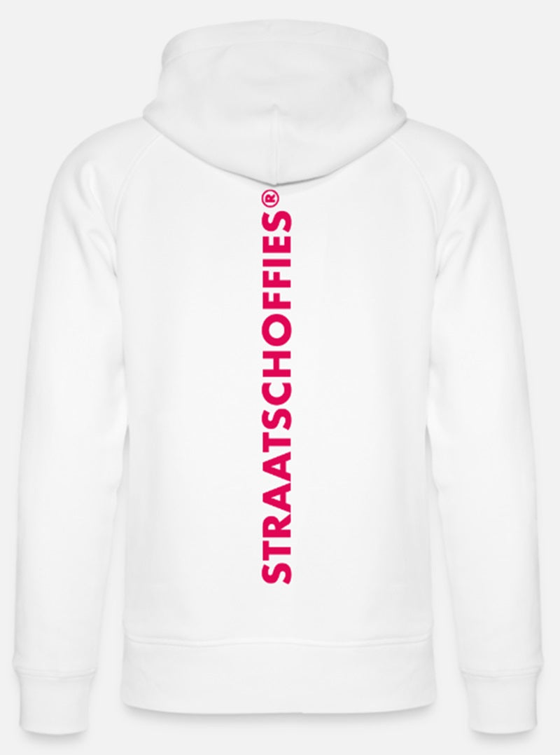 Uniseks bio-hoodie Wit met Roze letters