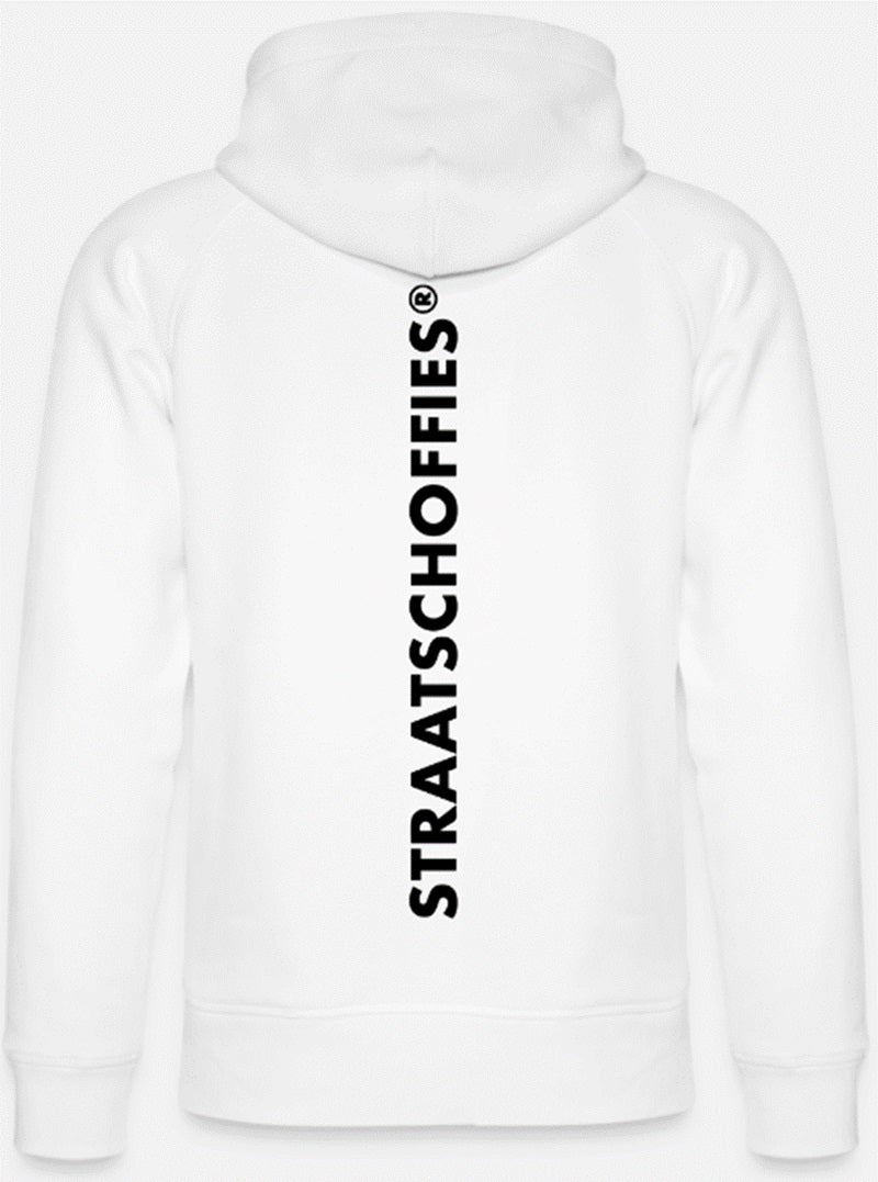 Uniseks bio-hoodie Wit met Zwarte letters