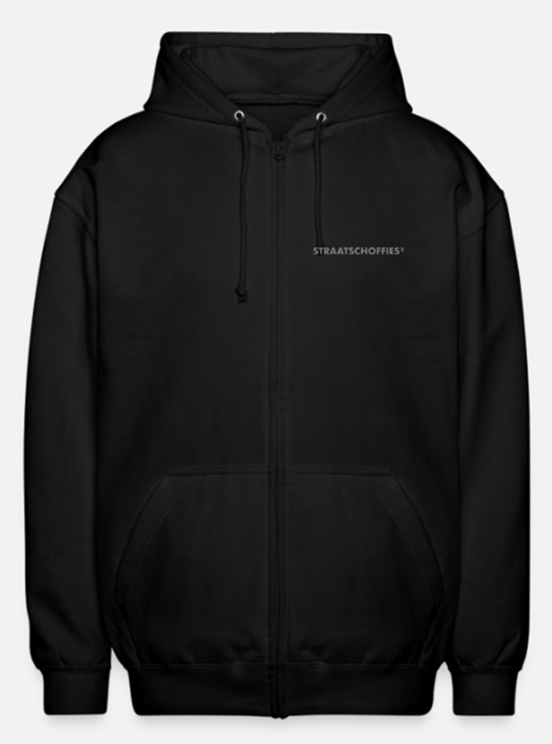 Uniseks zip hoodie Just Hoods Zwart met grijze letters