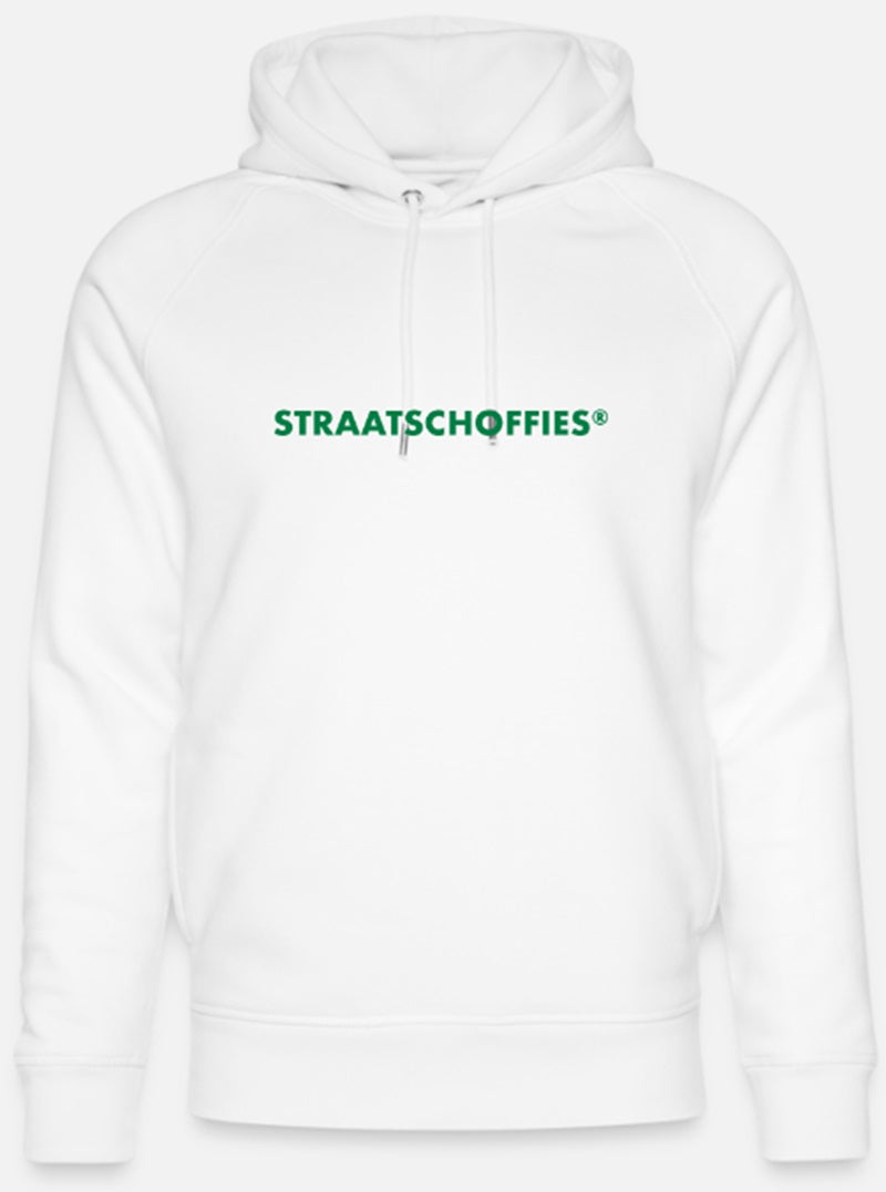 Uniseks bio-hoodie Wit met Groene letters