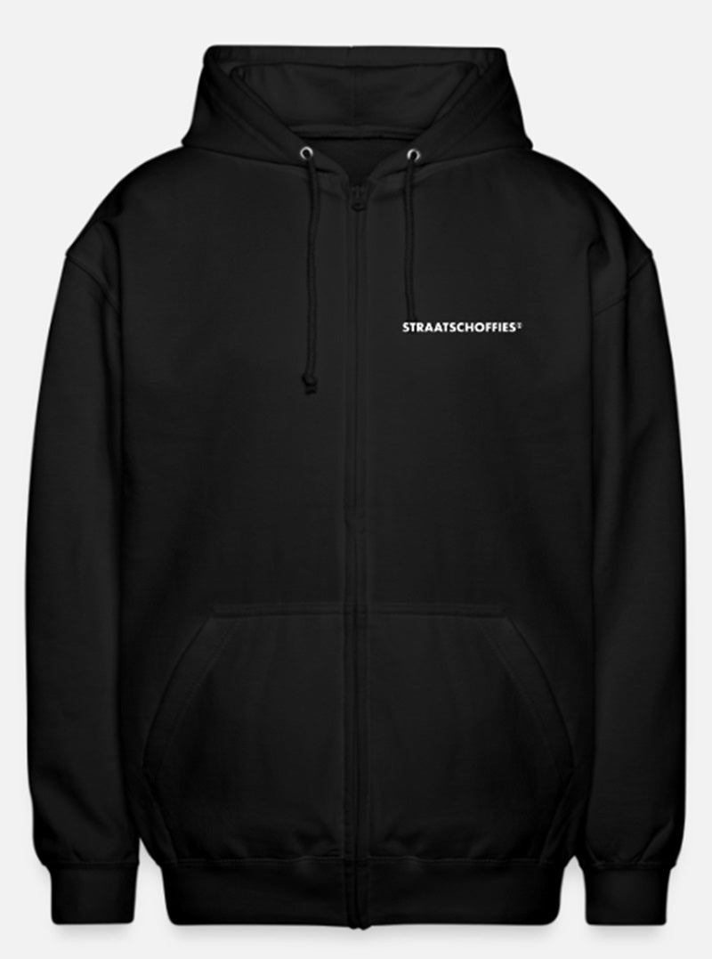 Uniseks zip hoodie Just Hoods Zwart met witte letters