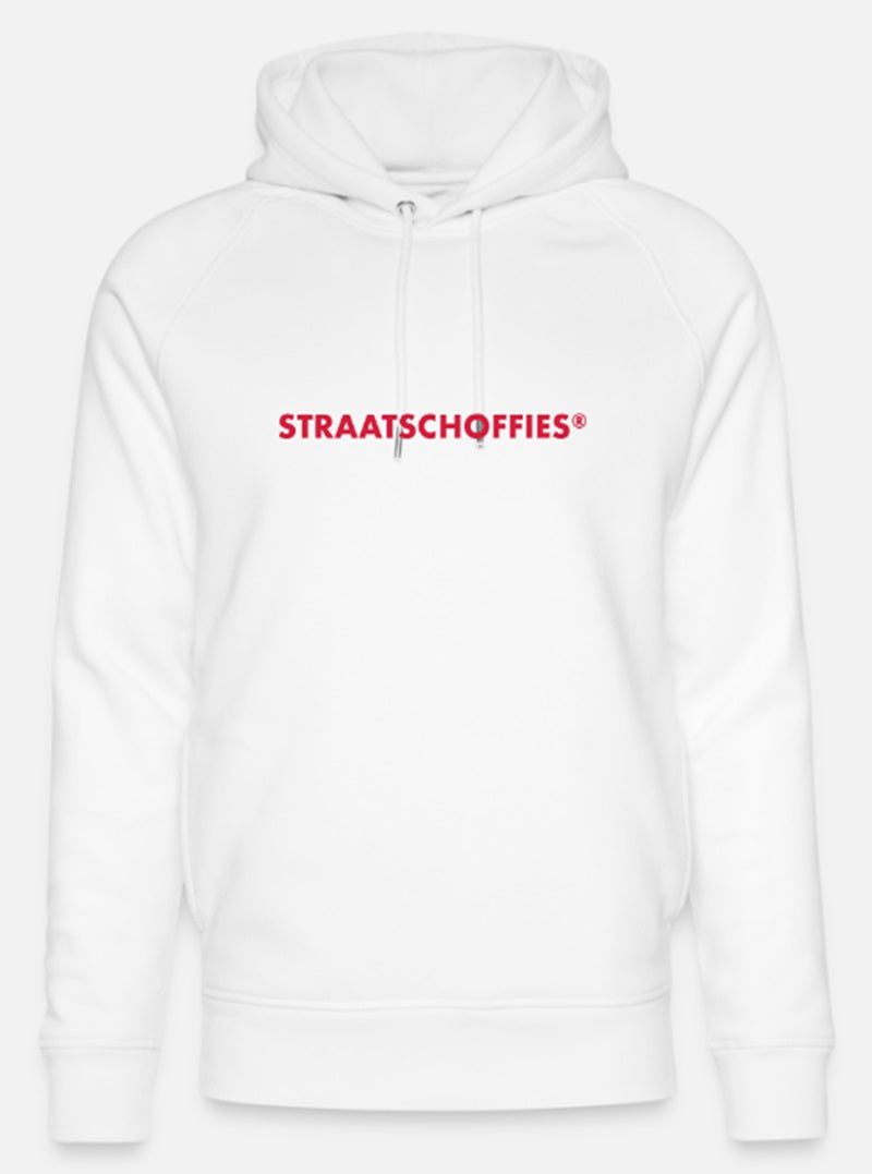 Uniseks bio-hoodie Wit met Rode letters
