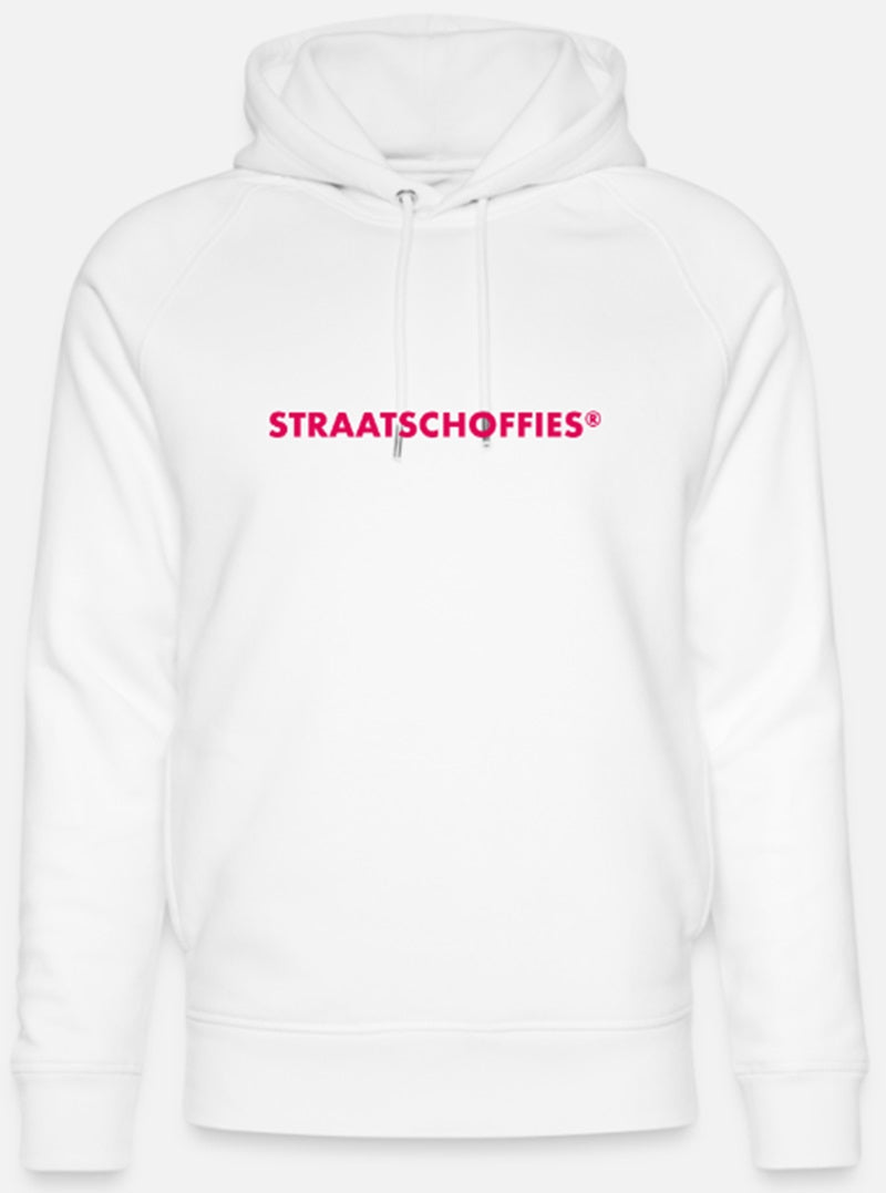 Uniseks bio-hoodie Wit met Roze letters