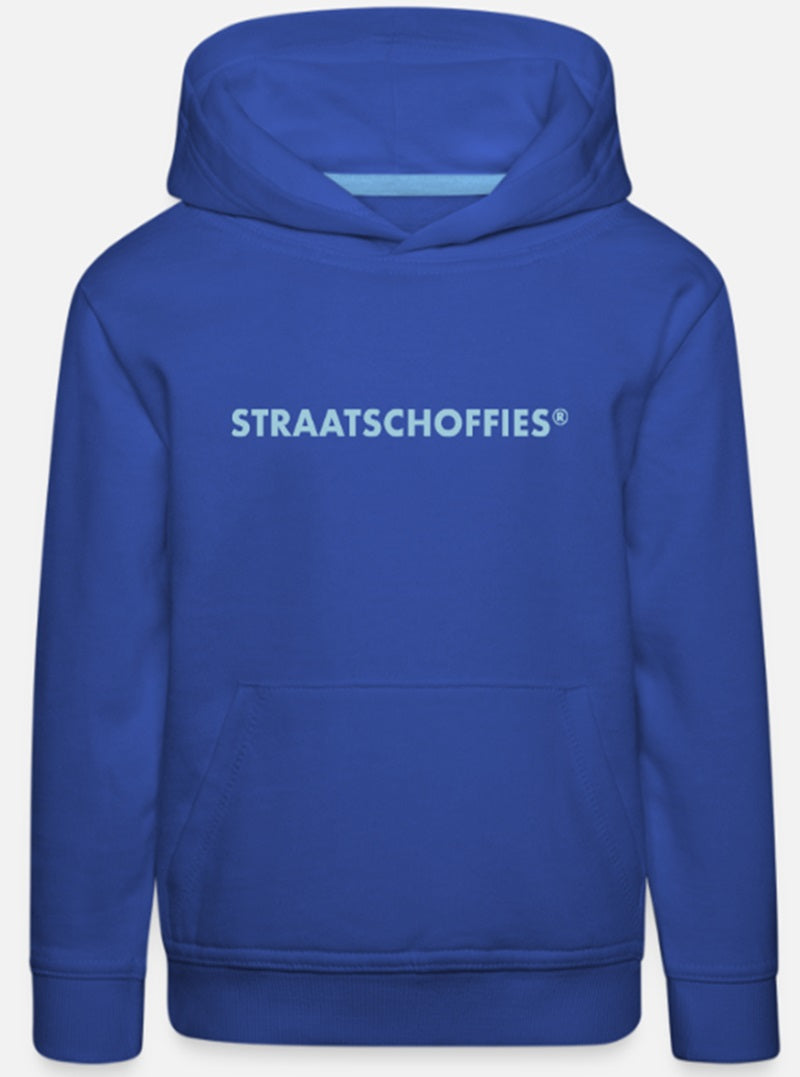 Kinder hoodie blauw met licht blauwe letters